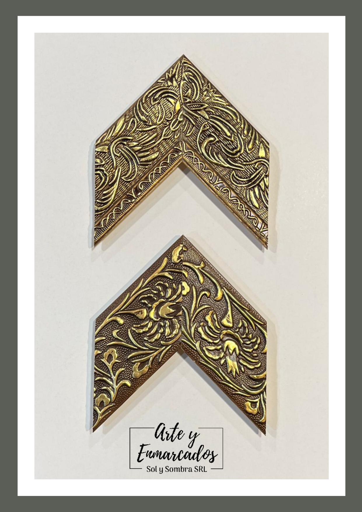 Molduras de bronce labrado con relieves dorados y acabado envejecido – Sol y Sombra SRL