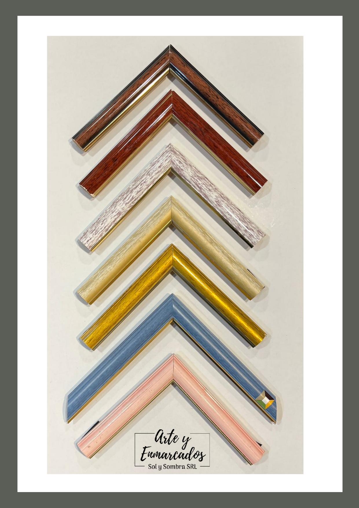 Molduras esmaltadas en tonos madera, dorado y colores modernos – Sol y Sombra SRL