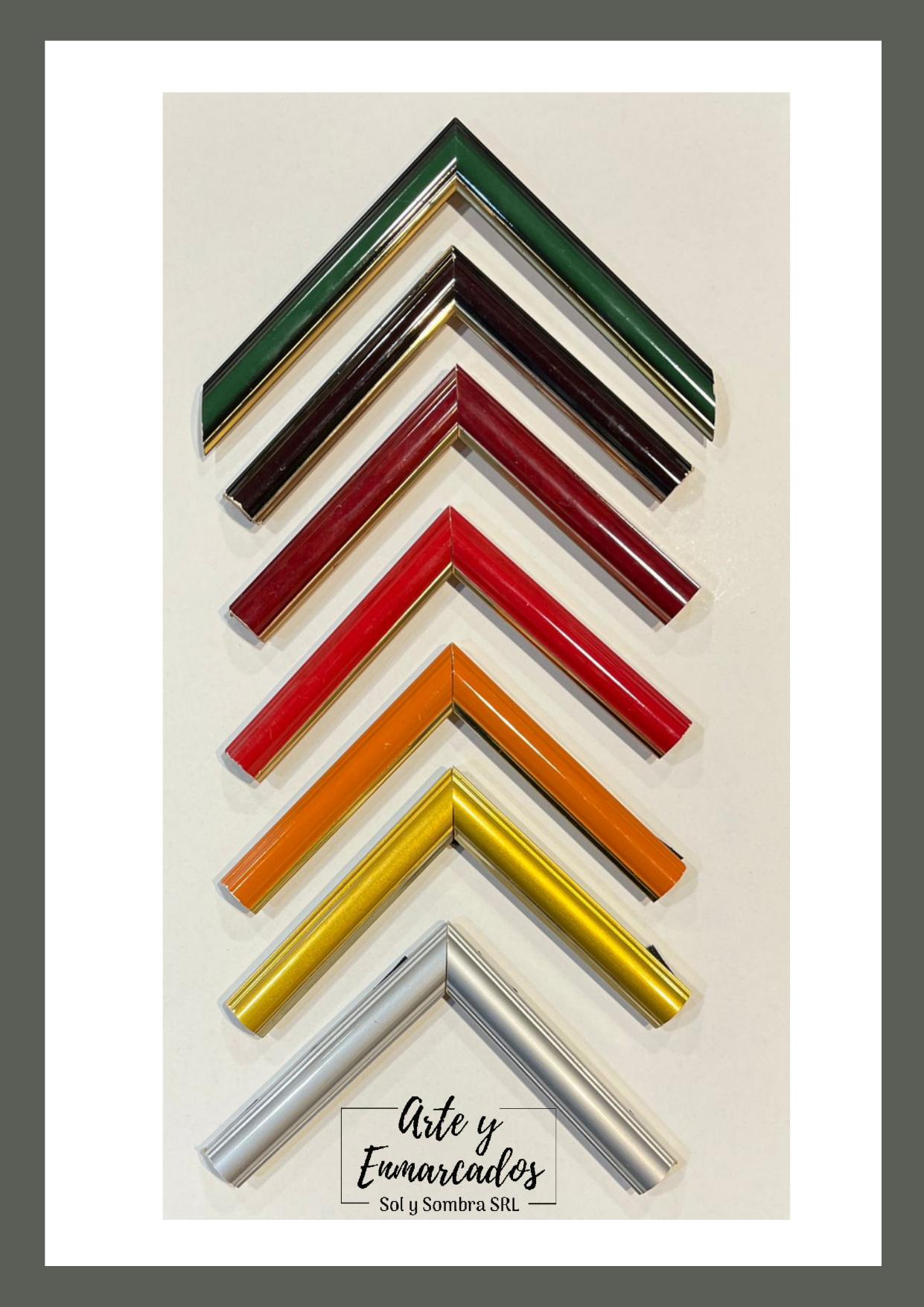 Molduras esmaltadas brillantes en varios colores con borde metálico – Sol y Sombra SRL