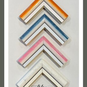Molduras esmaltadas con efecto degradé en tonos naranja, azul, rosa y crema – Sol y Sombra SRL