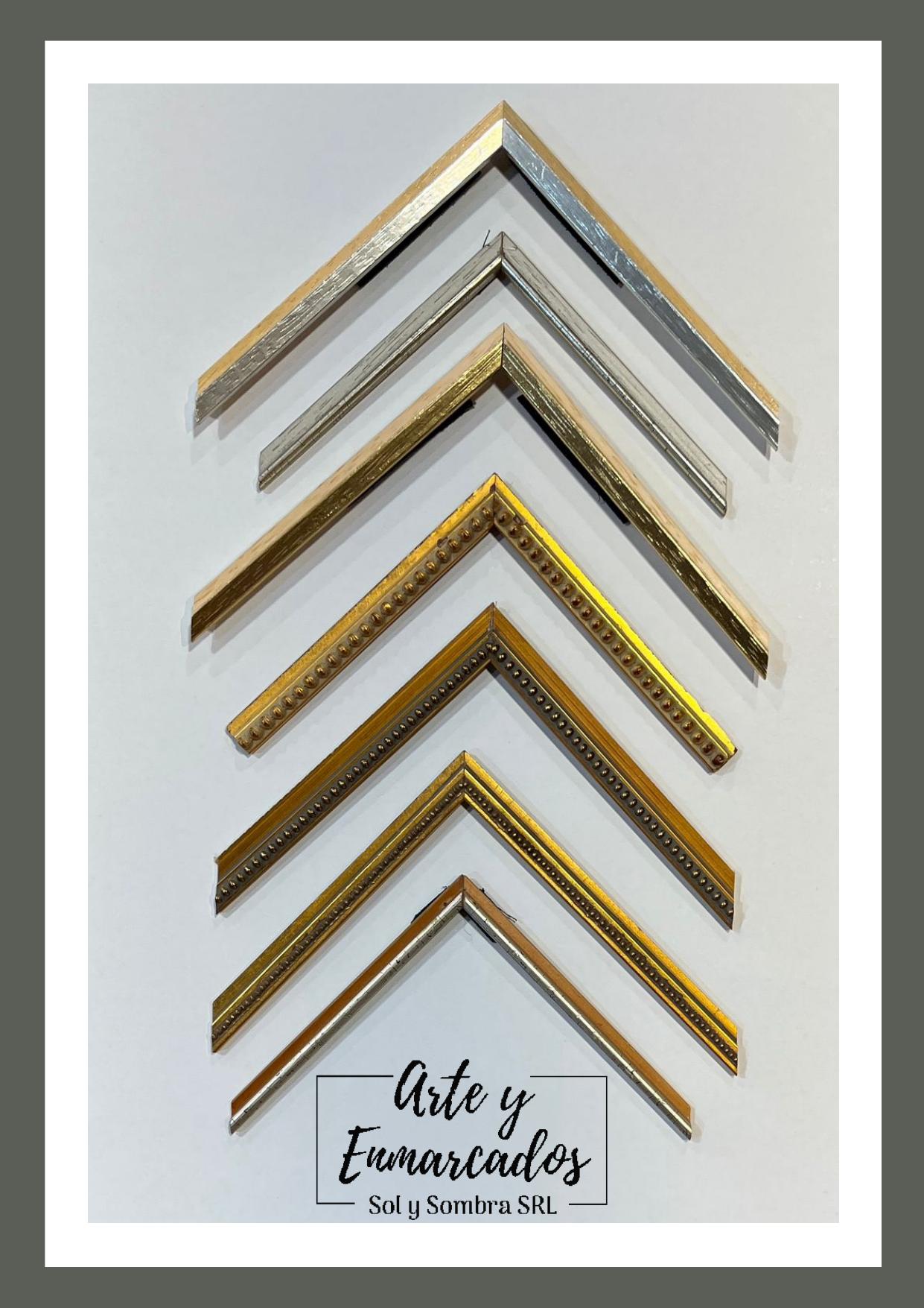 Molduras metálicas delgadas en tonos dorado y plateado – Sol y Sombra SRL